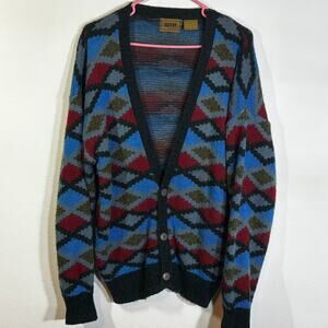 Vintage Halifax Outfitters Cardigan Sweater Button Large L  Geometric Abstract